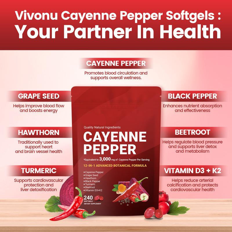 Cayenne Pepper Vitamin D3 K2 Soft Capsules